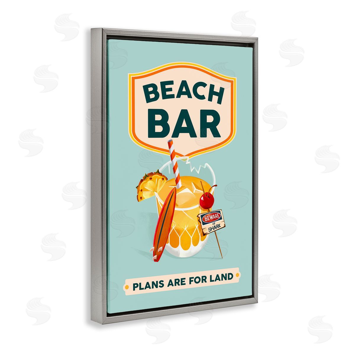 The Whiskey Ginger Beach Bar Cocktail Gray Floating Frame Canvas Wall Art Print