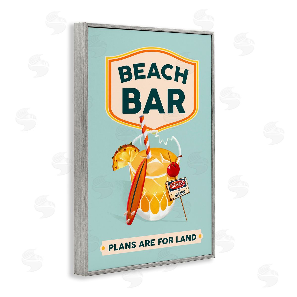 The Whiskey Ginger Beach Bar Cocktail Gray Framed Giclee Wall Art Print