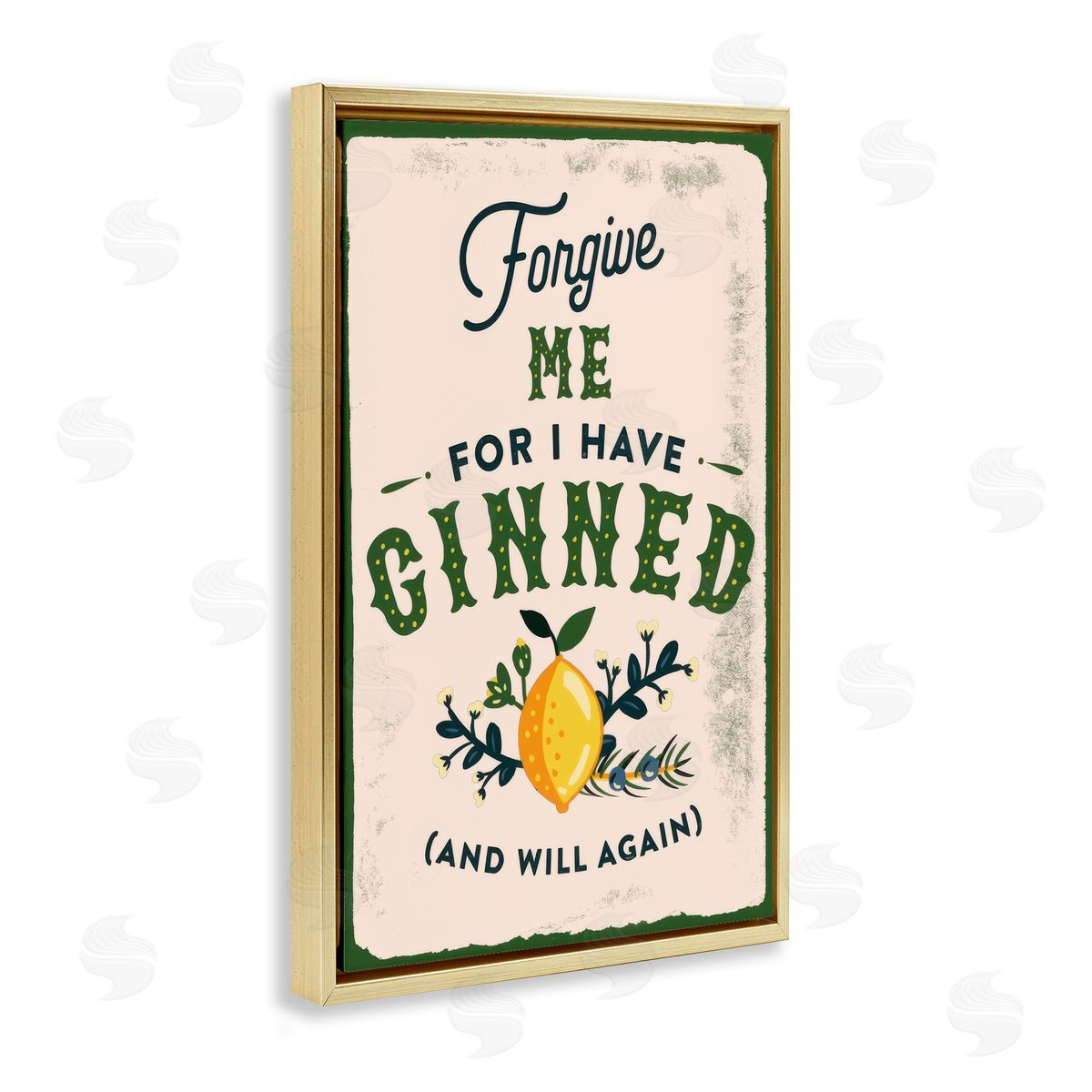The Whiskey Ginger Forgive Me For I Have Ginned Gold Floating Frame Canvas Wall Art Print