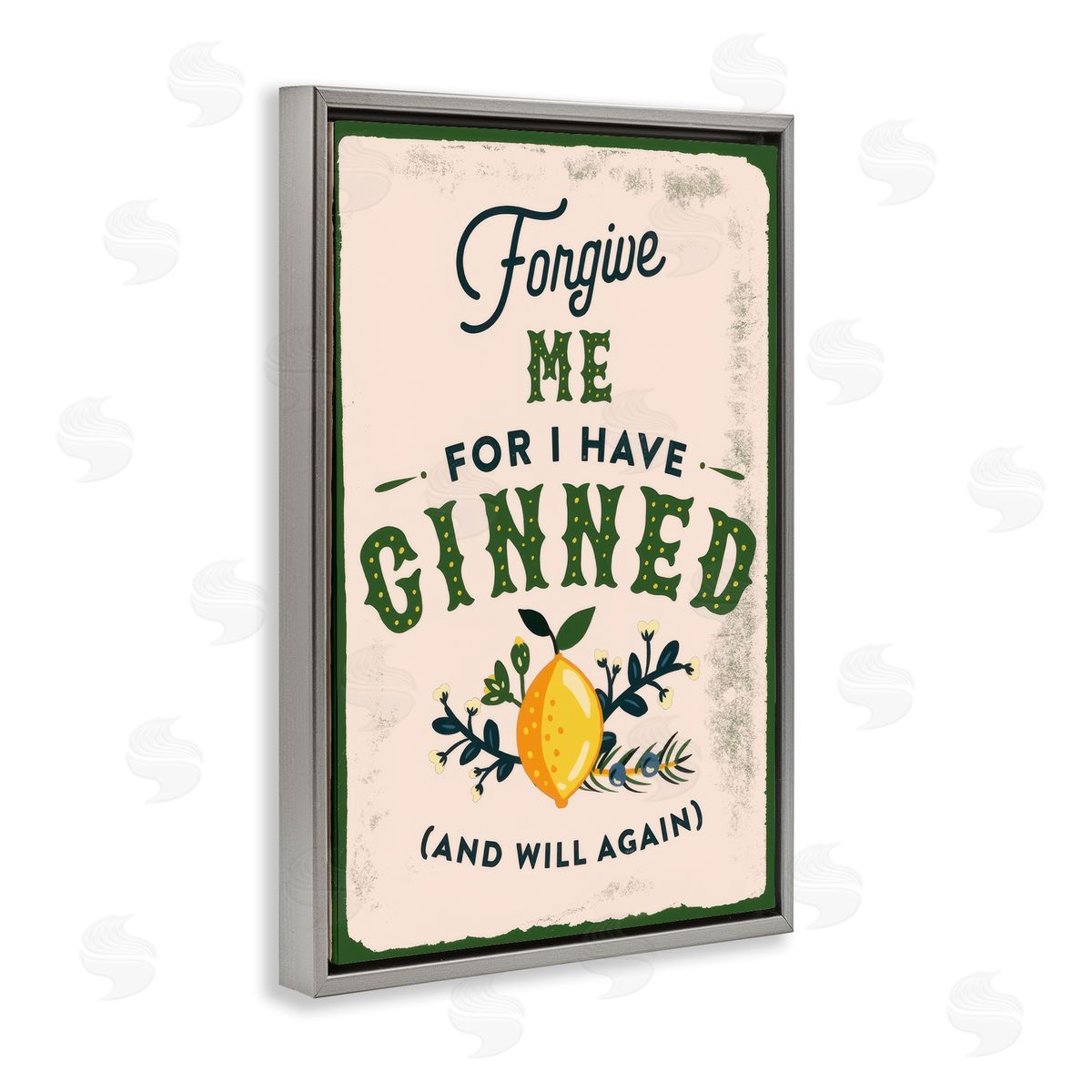 The Whiskey Ginger Forgive Me For I Have Ginned Gray Floating Frame Canvas Wall Art Print