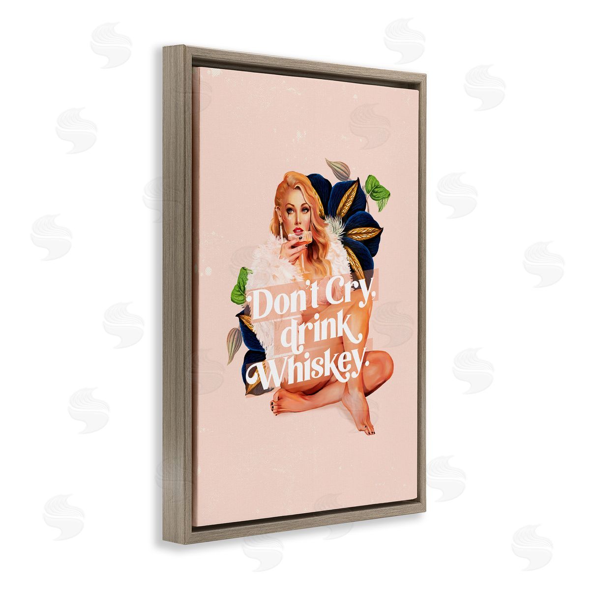 The Whiskey Ginger Don't Cry Drink Whiskey Brown Floating Frame Canvas Wall Art Print