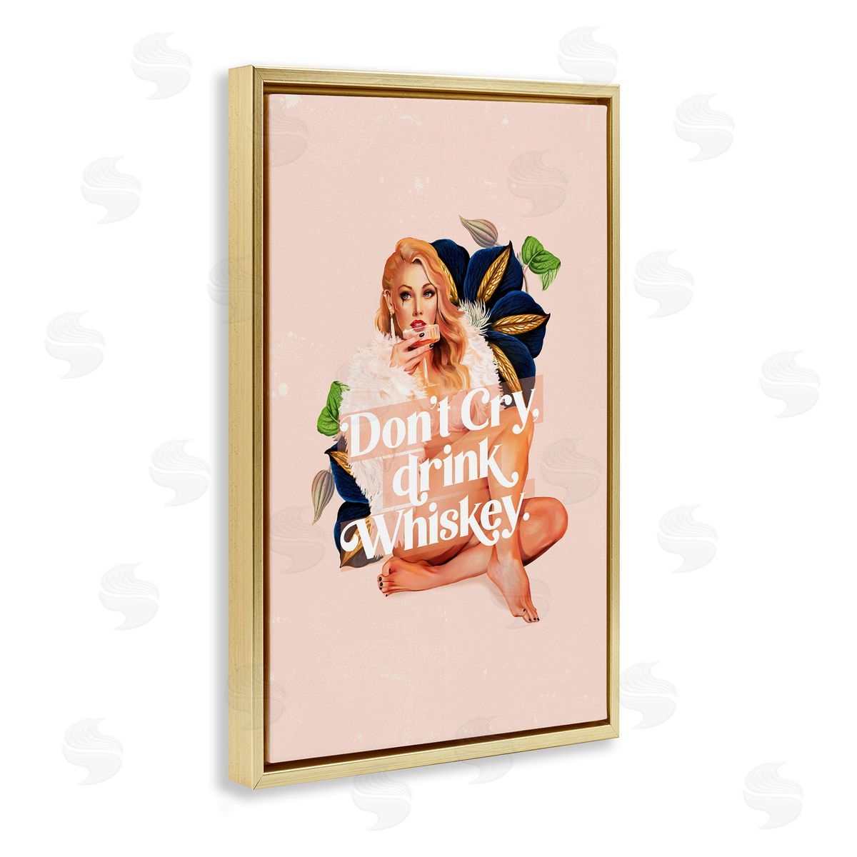 The Whiskey Ginger Don't Cry Drink Whiskey Gold Floating Frame Canvas Wall Art Print