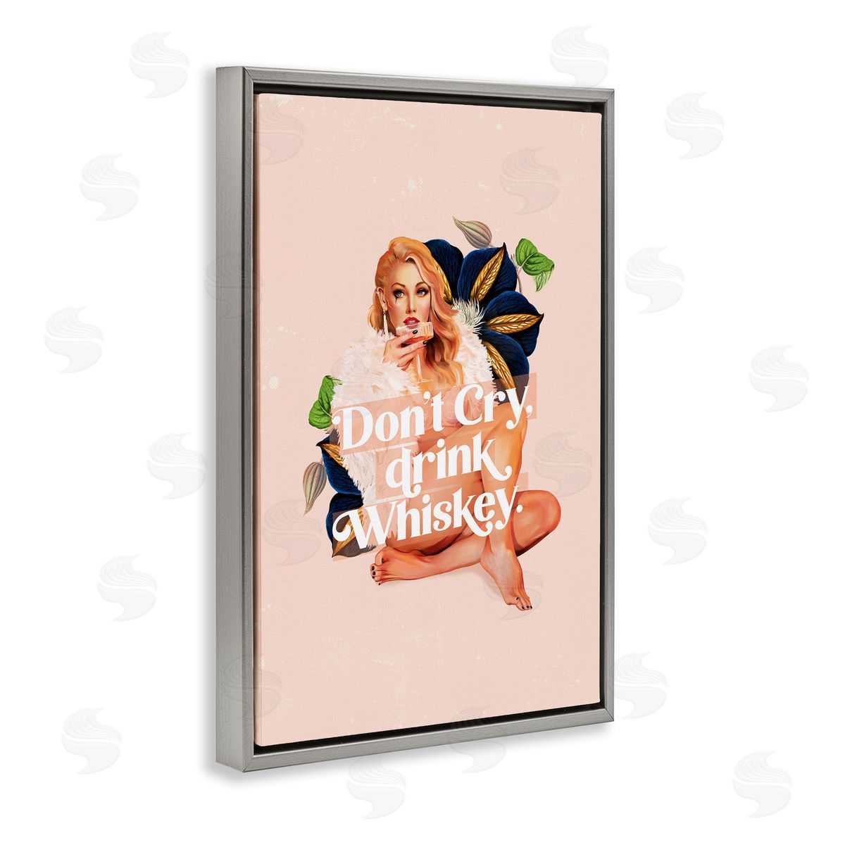 The Whiskey Ginger Don't Cry Drink Whiskey Gray Floating Frame Canvas Wall Art Print