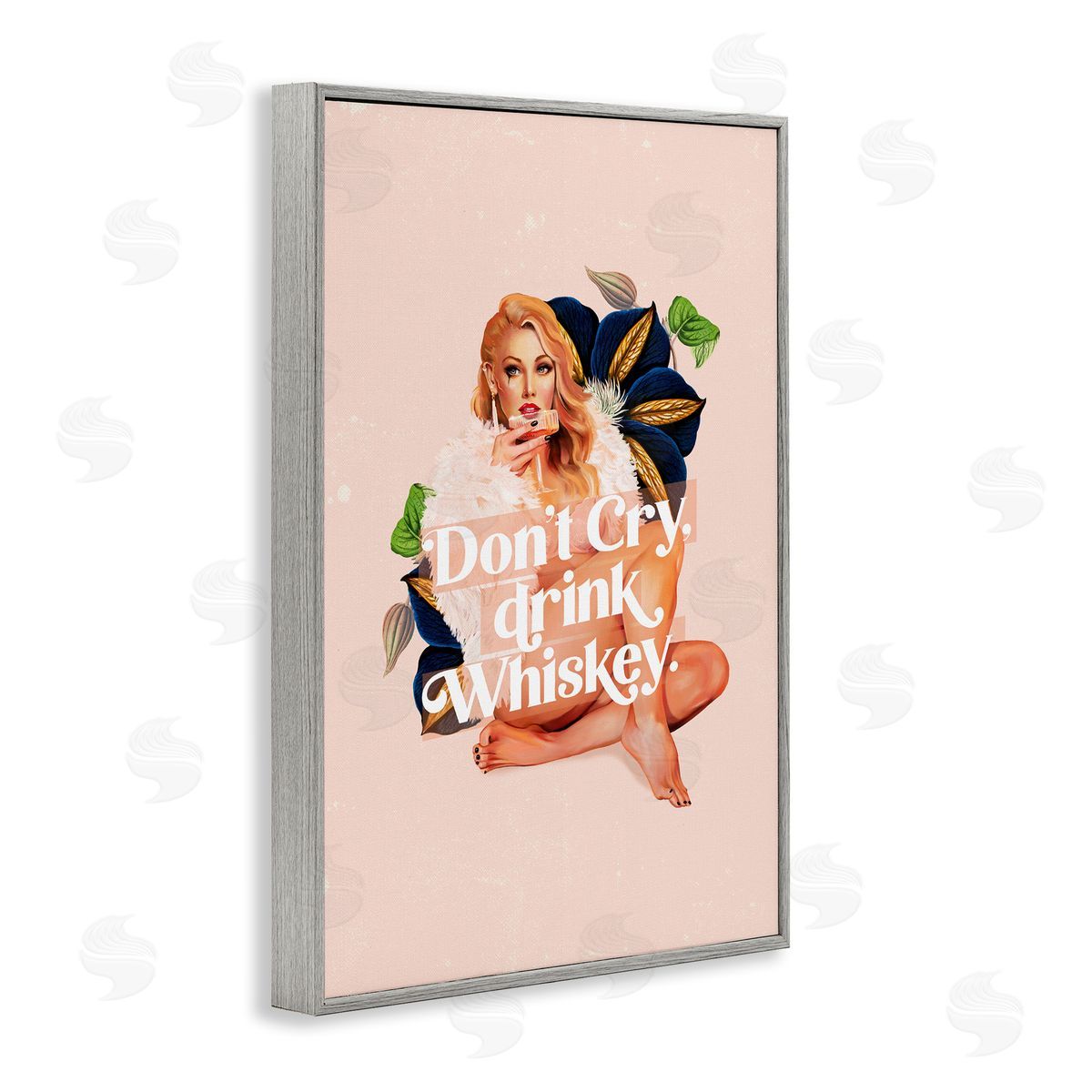 The Whiskey Ginger Don't Cry Drink Whiskey Gray Framed Giclee Wall Art Print
