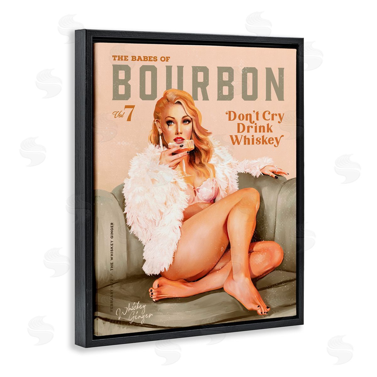 The Whiskey Ginger Babes of Bourbon Girl Black Floating Frame Canvas Wall Art Print