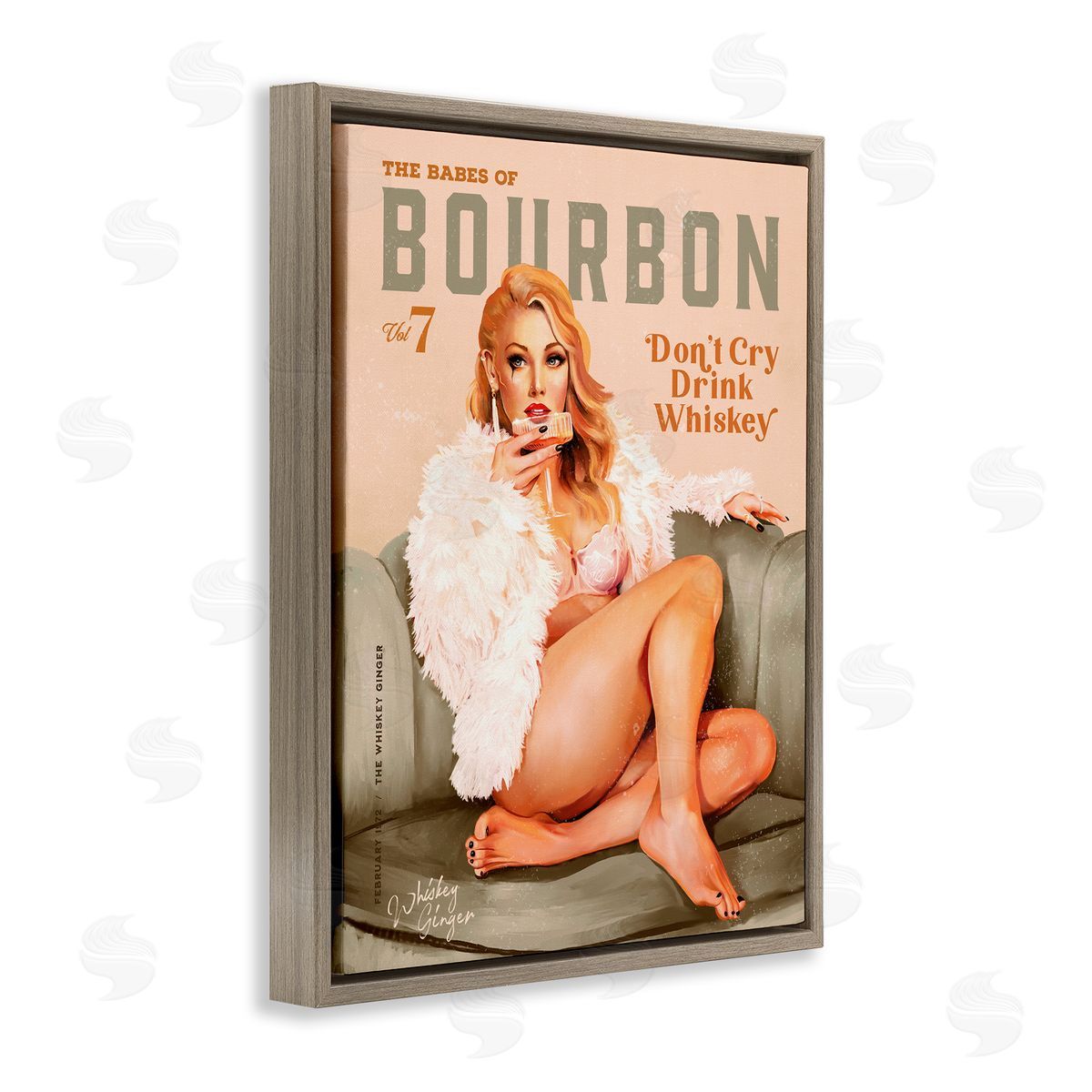 The Whiskey Ginger Babes of Bourbon Girl Brown Floating Frame Canvas Wall Art Print