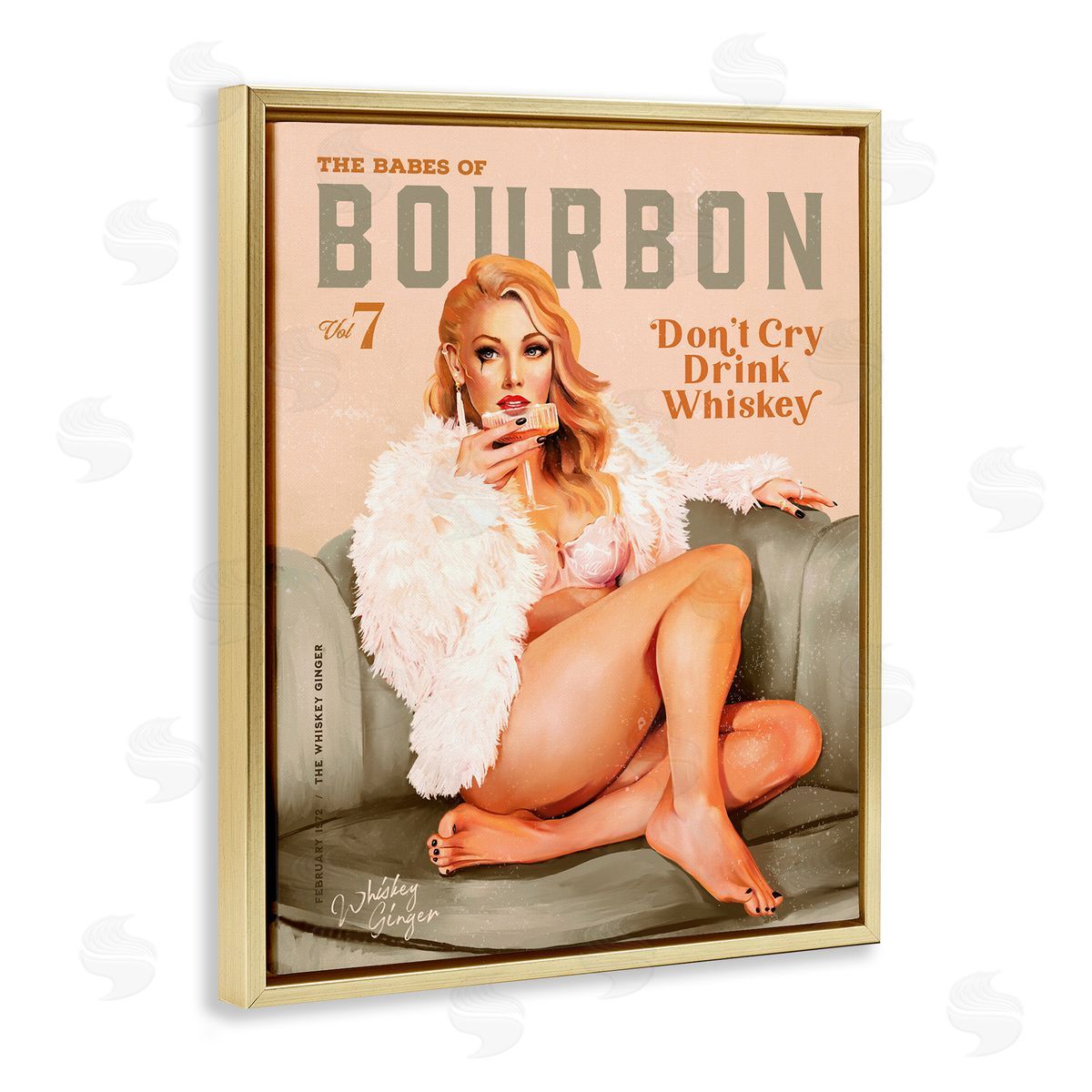 The Whiskey Ginger Babes of Bourbon Girl Gold Floating Frame Canvas Wall Art Print
