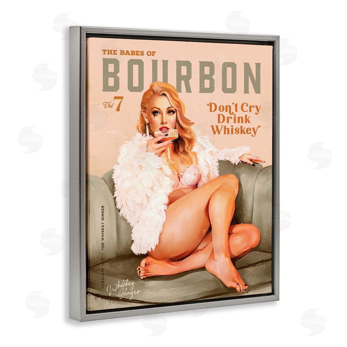 The Whiskey Ginger Babes of Bourbon Girl Gray Floating Frame Canvas Wall Art Print