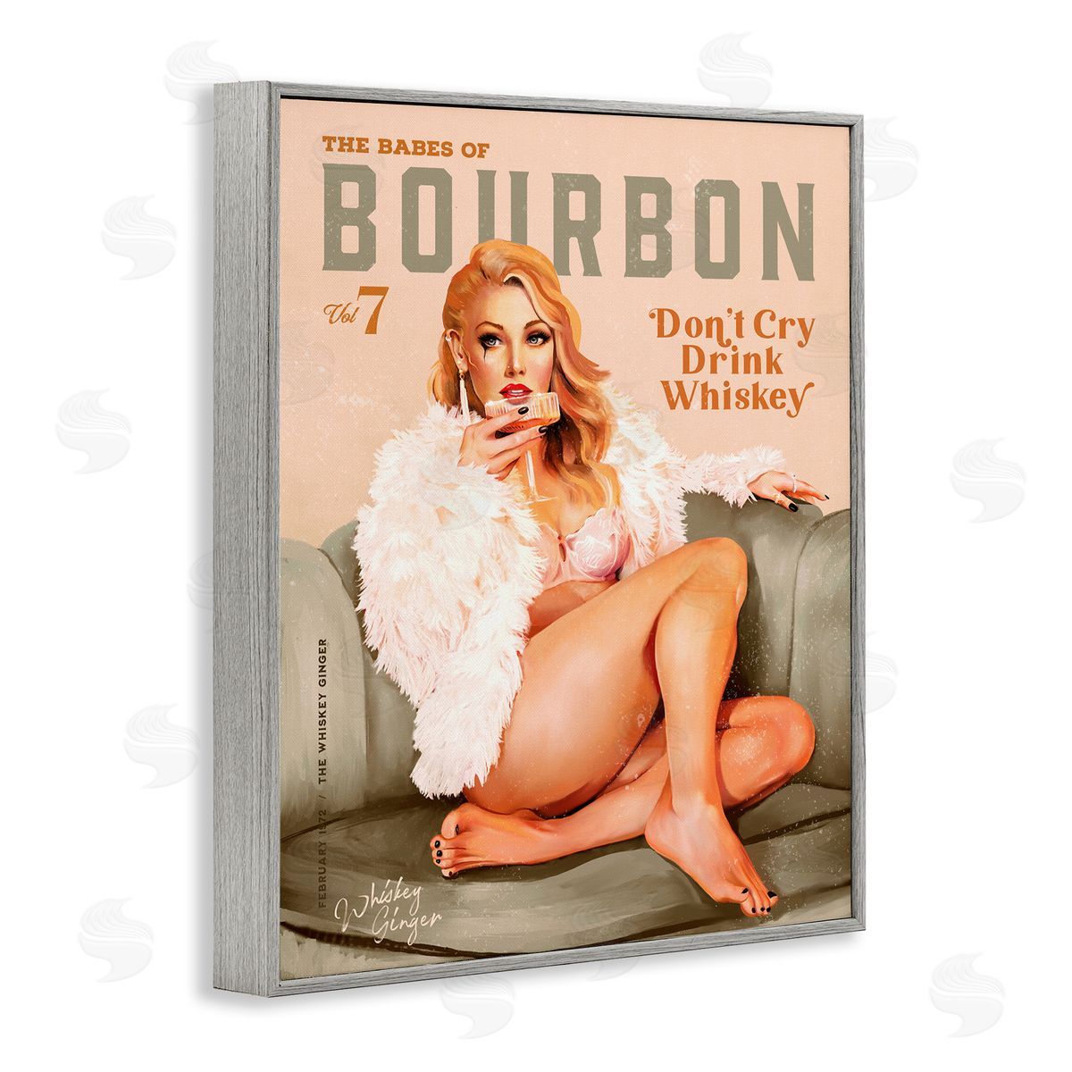 The Whiskey Ginger Babes of Bourbon Girl Gray Framed Giclee Wall Art Print