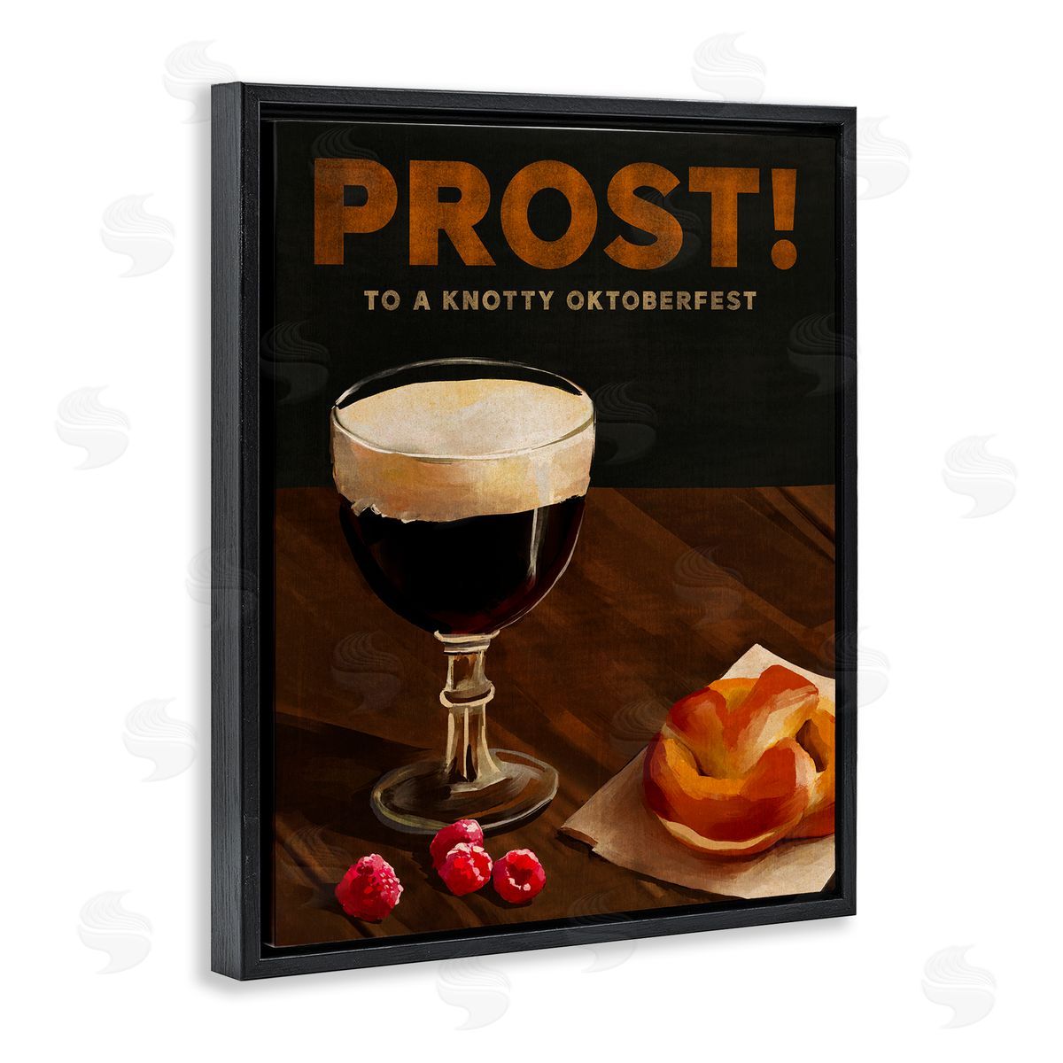 The Whiskey Ginger Prost Beer & Pretzel Black Floating Frame Canvas Wall Art Print