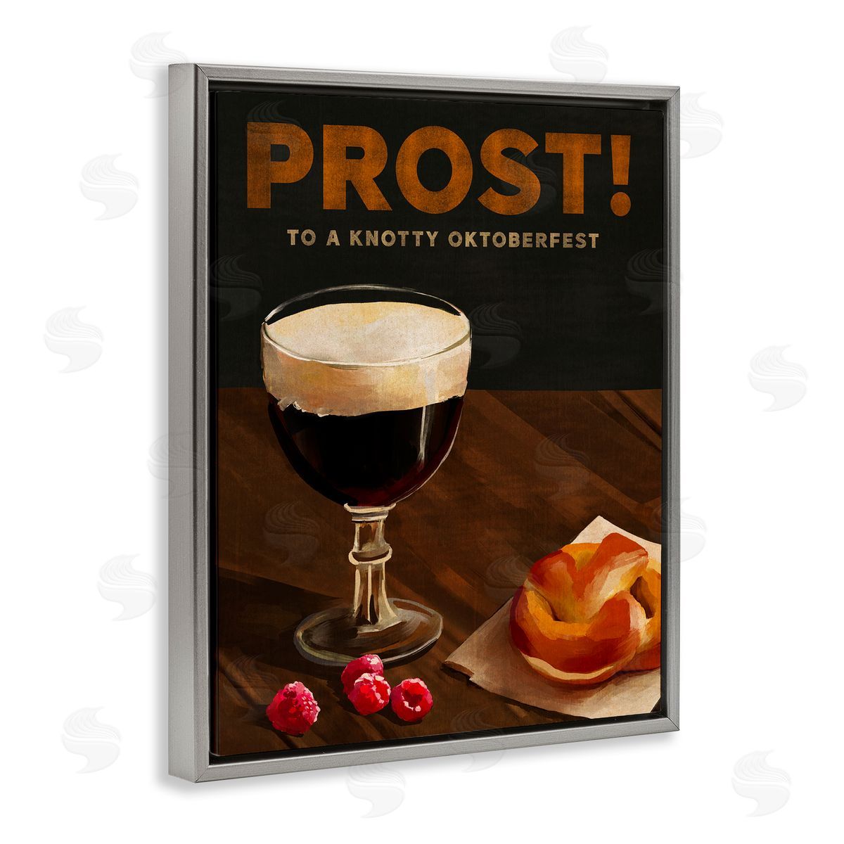 The Whiskey Ginger Prost Beer & Pretzel Gray Floating Frame Canvas Wall Art Print