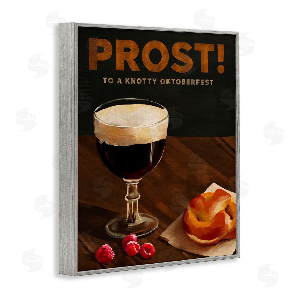 The Whiskey Ginger Prost Beer & Pretzel Gray Framed Giclee Wall Art Print