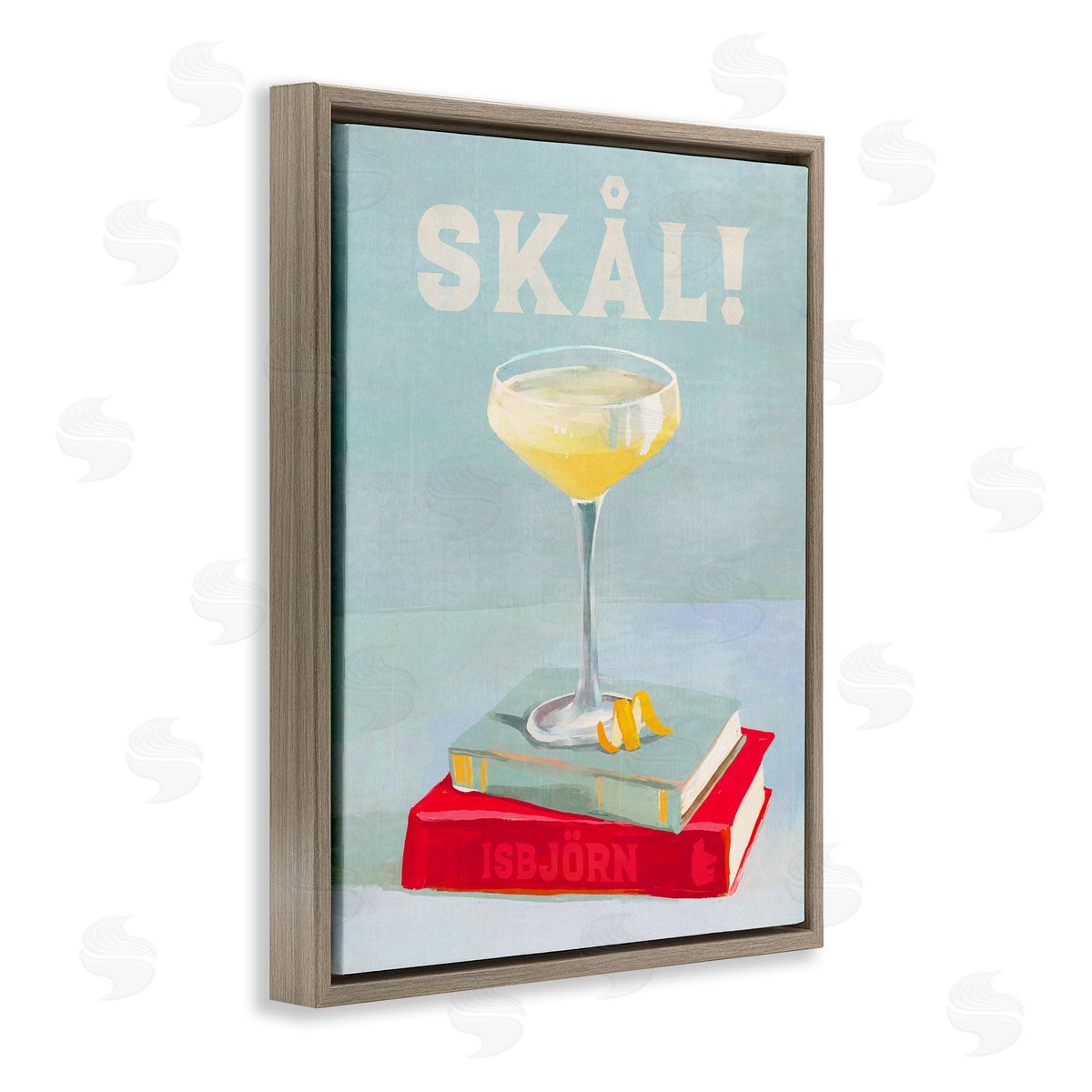 The Whiskey Ginger Skal Cocktail & Bookstack Brown Floating Frame Canvas Wall Art Print