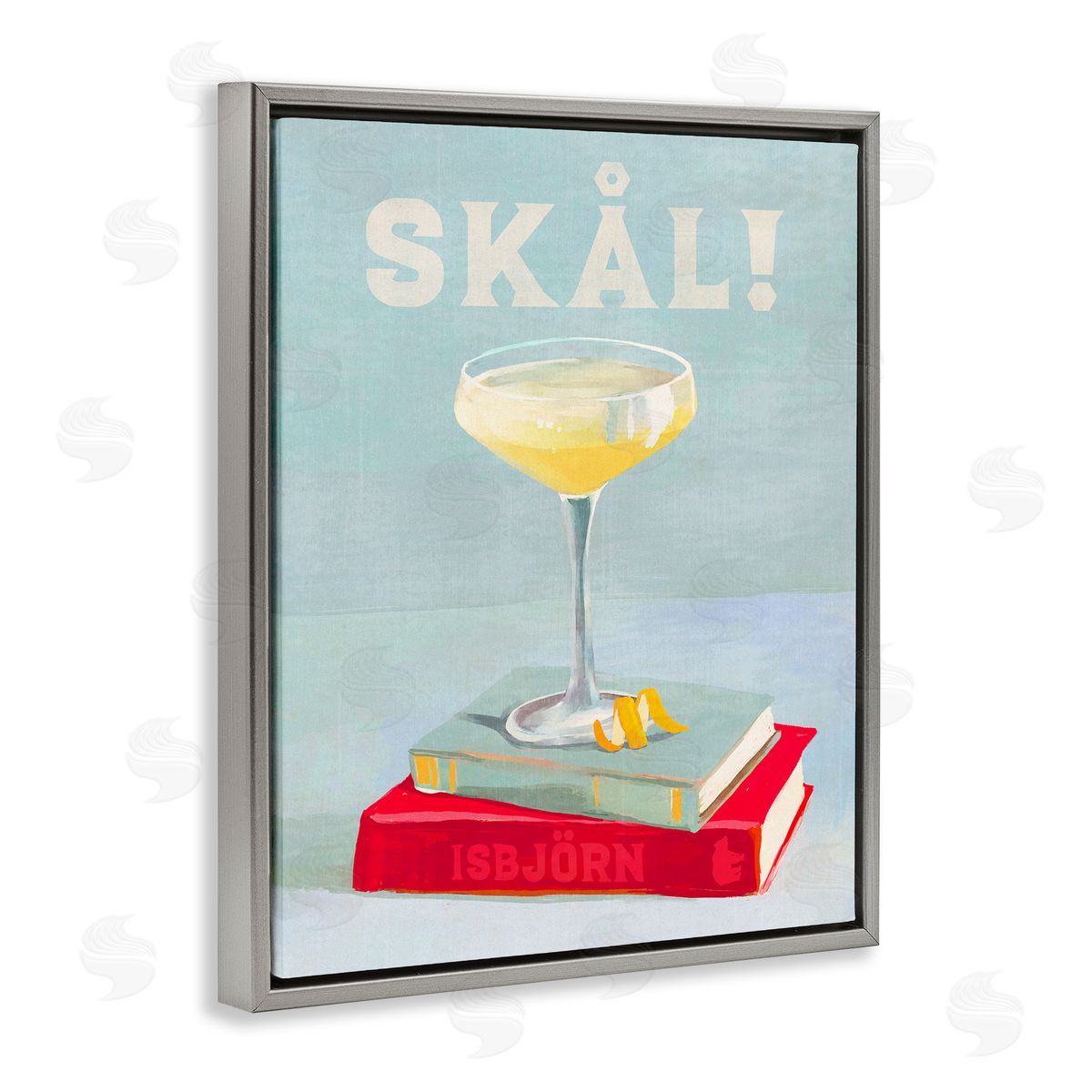 The Whiskey Ginger Skal Cocktail & Bookstack Gray Floating Frame Canvas Wall Art Print