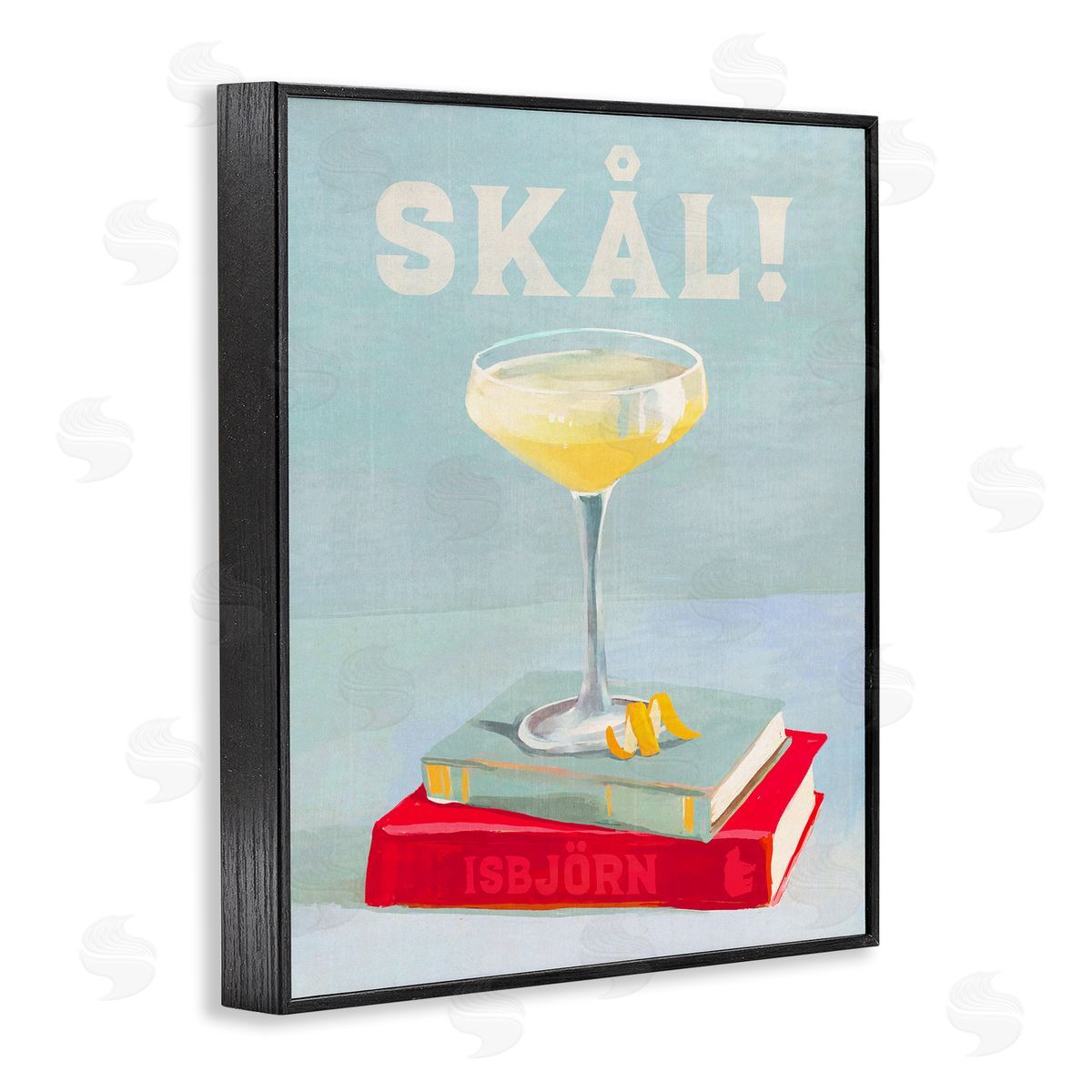The Whiskey Ginger Skal Cocktail & Bookstack Black Framed Giclee Wall Art Print