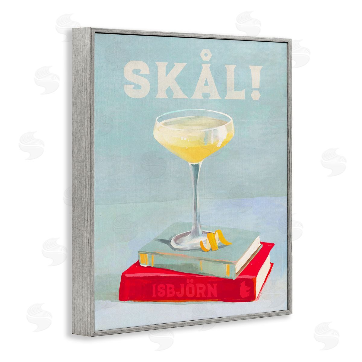 The Whiskey Ginger Skal Cocktail & Bookstack Gray Framed Giclee Wall Art Print
