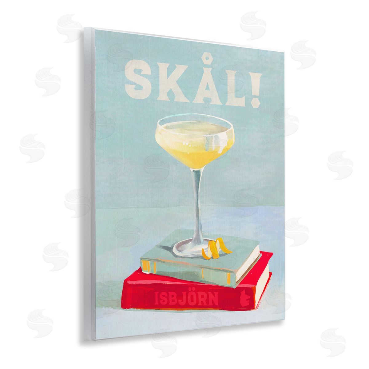 The Whiskey Ginger Skal Cocktail & Bookstack Wooden Wall Plaque Art Print