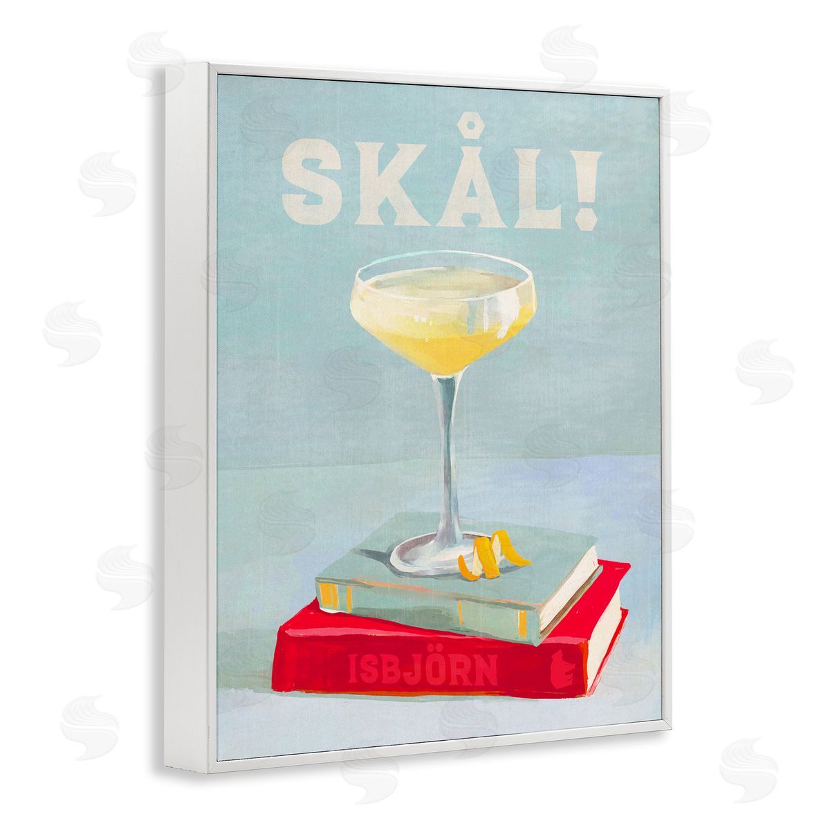 The Whiskey Ginger Skal Cocktail & Bookstack White Framed Giclee Wall Art Print
