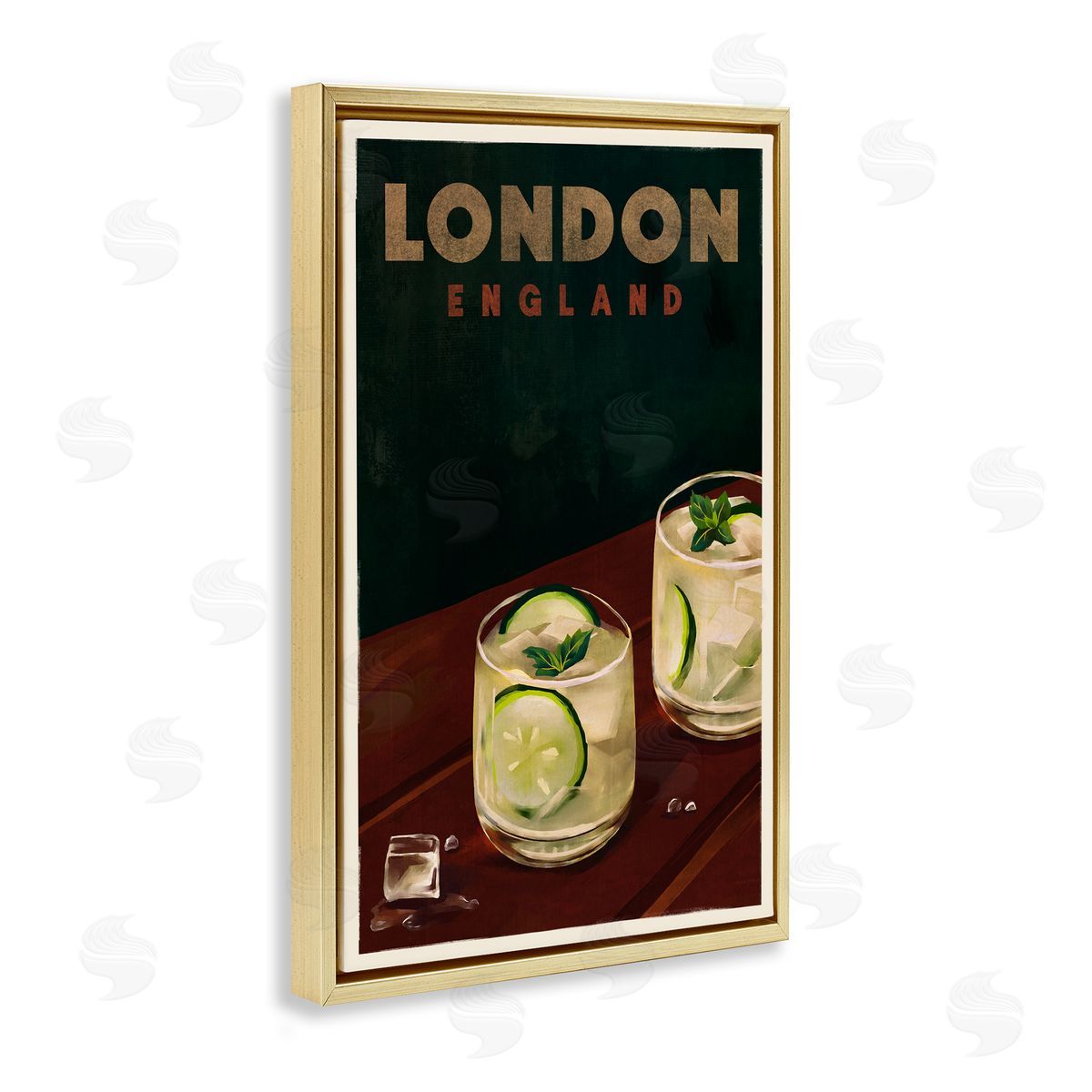 The Whiskey Ginger London England Cocktail Gold Floating Frame Canvas Wall Art Print