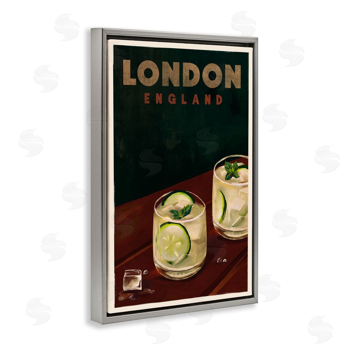 The Whiskey Ginger London England Cocktail Gray Floating Frame Canvas Wall Art Print