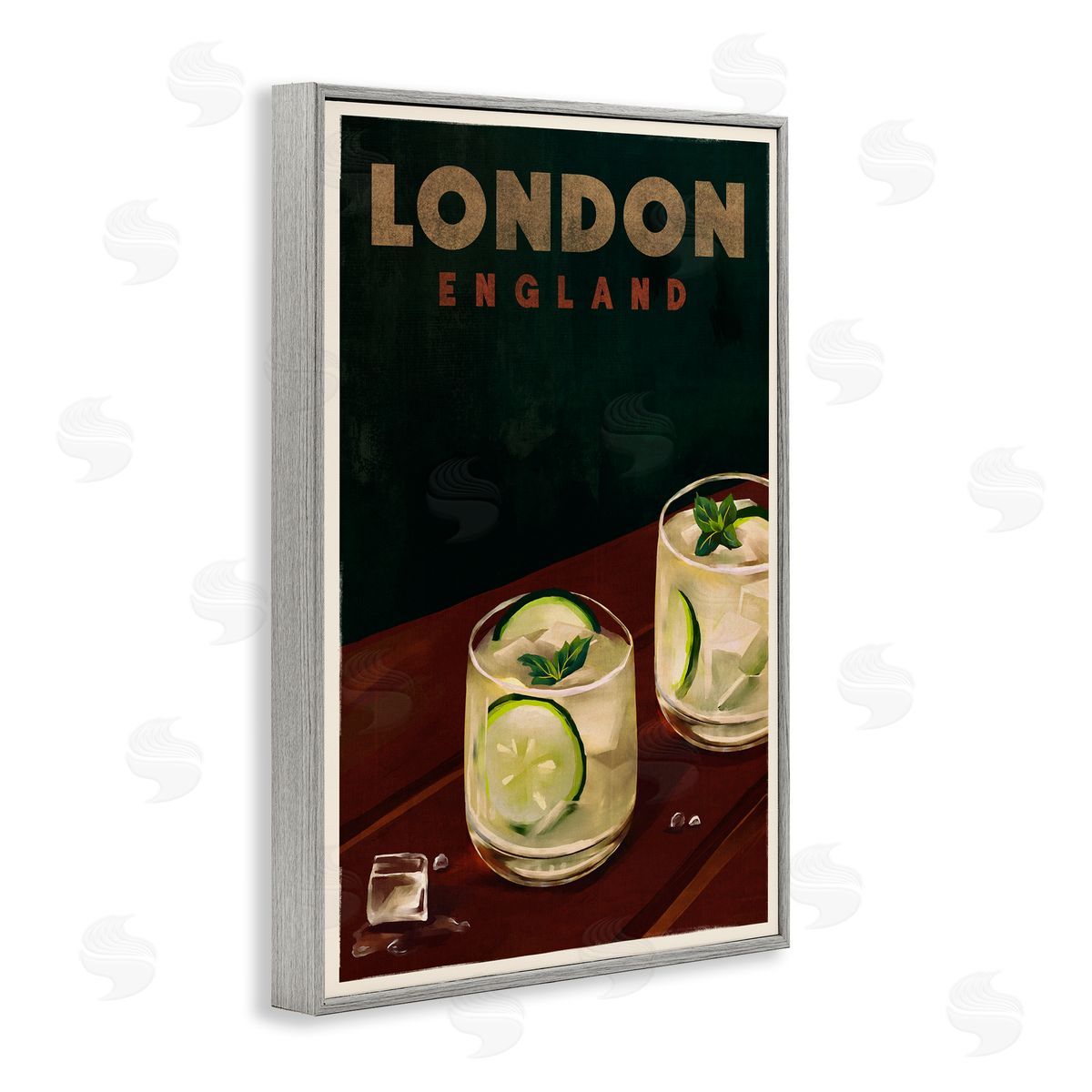 The Whiskey Ginger London England Cocktail Gray Framed Giclee Wall Art Print