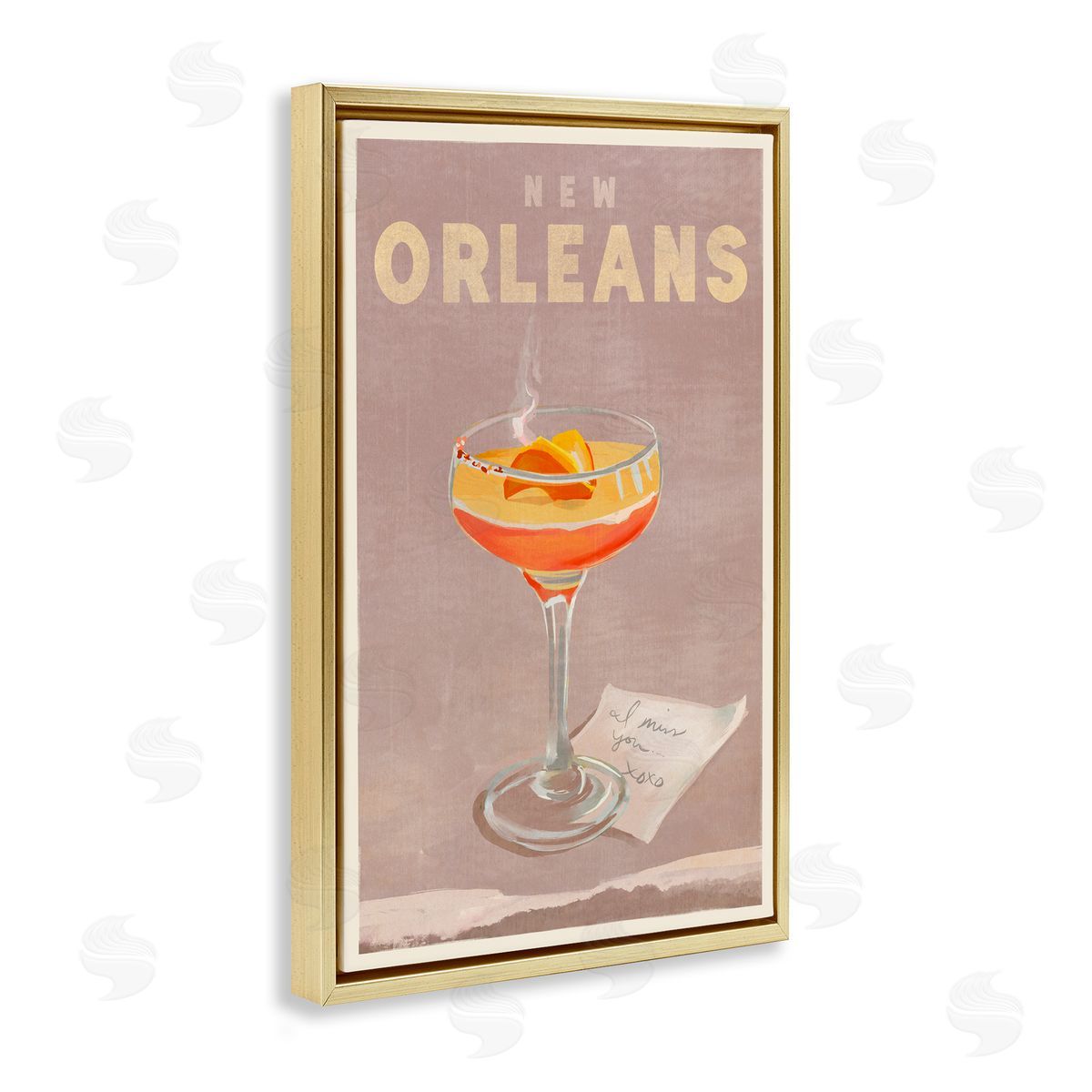The Whiskey Ginger New Orleans Cocktail Gold Floating Frame Canvas Wall Art Print