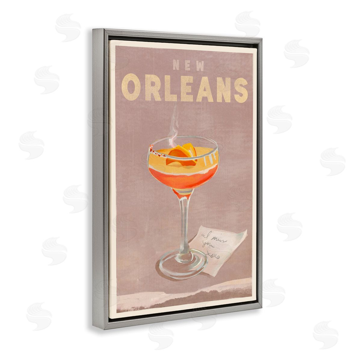The Whiskey Ginger New Orleans Cocktail Gray Floating Frame Canvas Wall Art Print