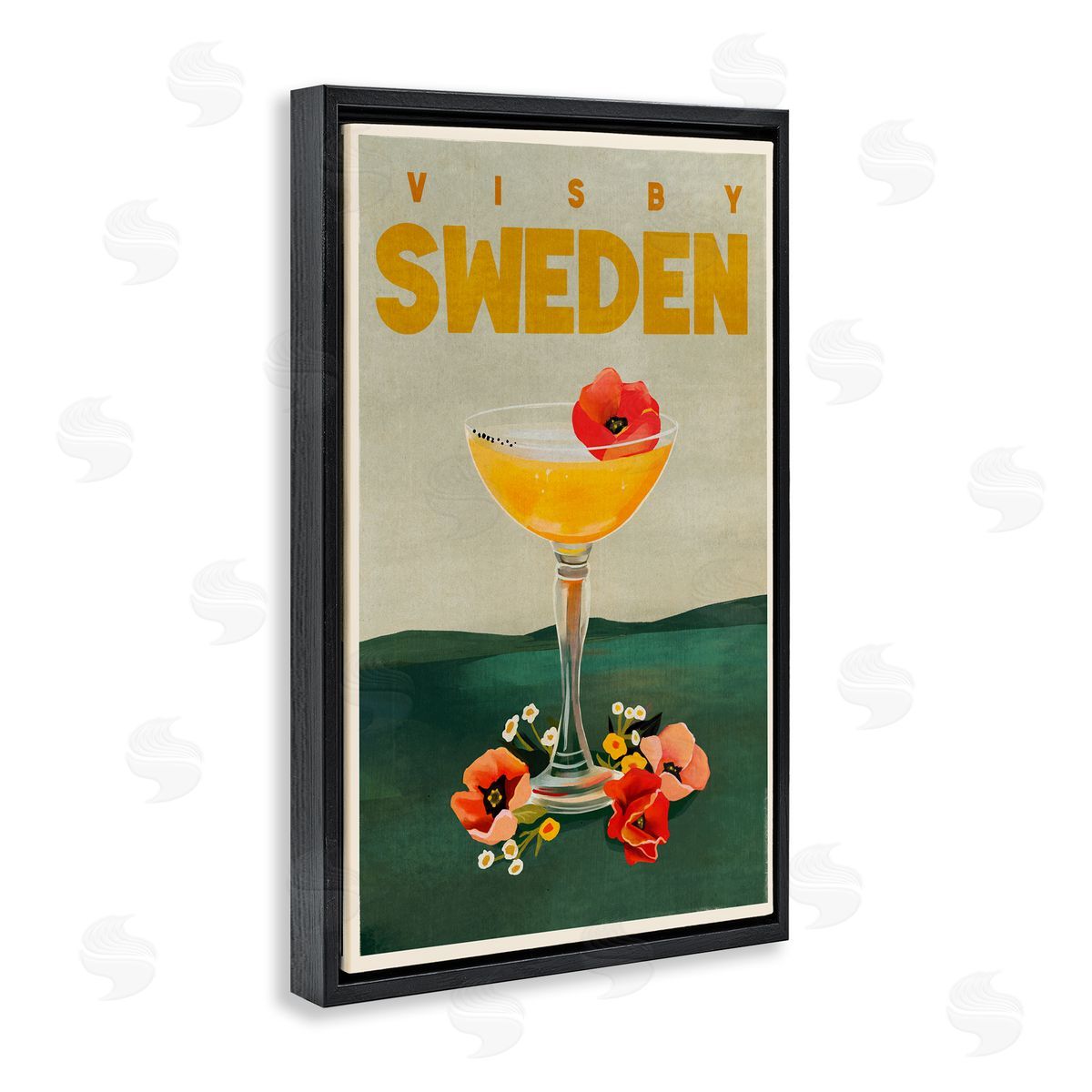 The Whiskey Ginger Visby Sweden Cocktail Black Floating Frame Canvas Wall Art Print