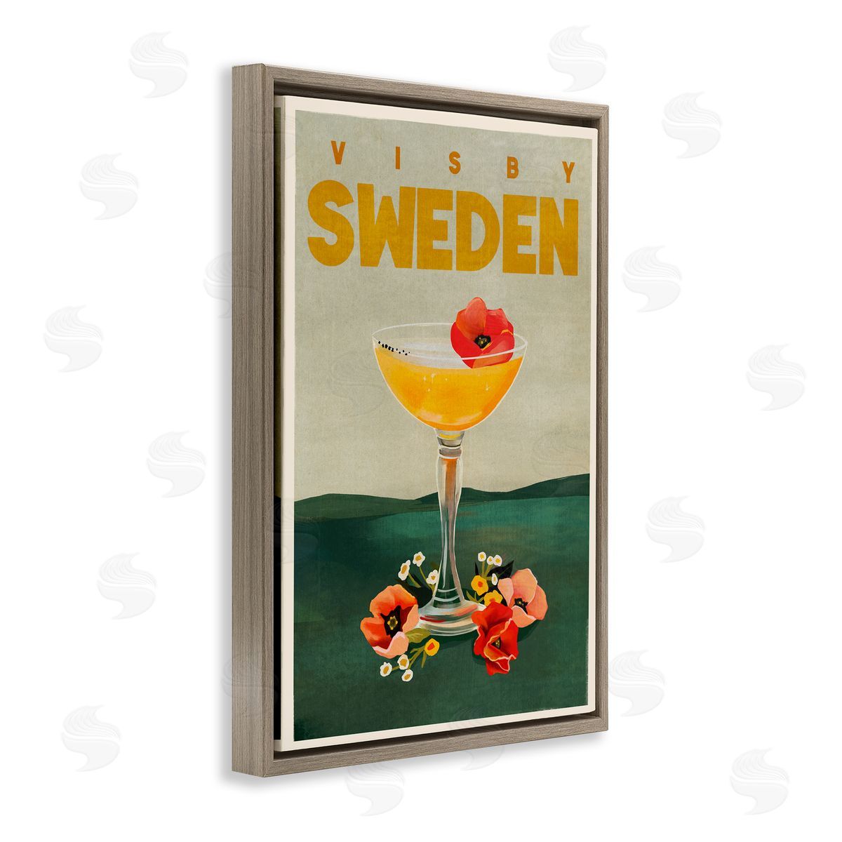 The Whiskey Ginger Visby Sweden Cocktail Brown Floating Frame Canvas Wall Art Print