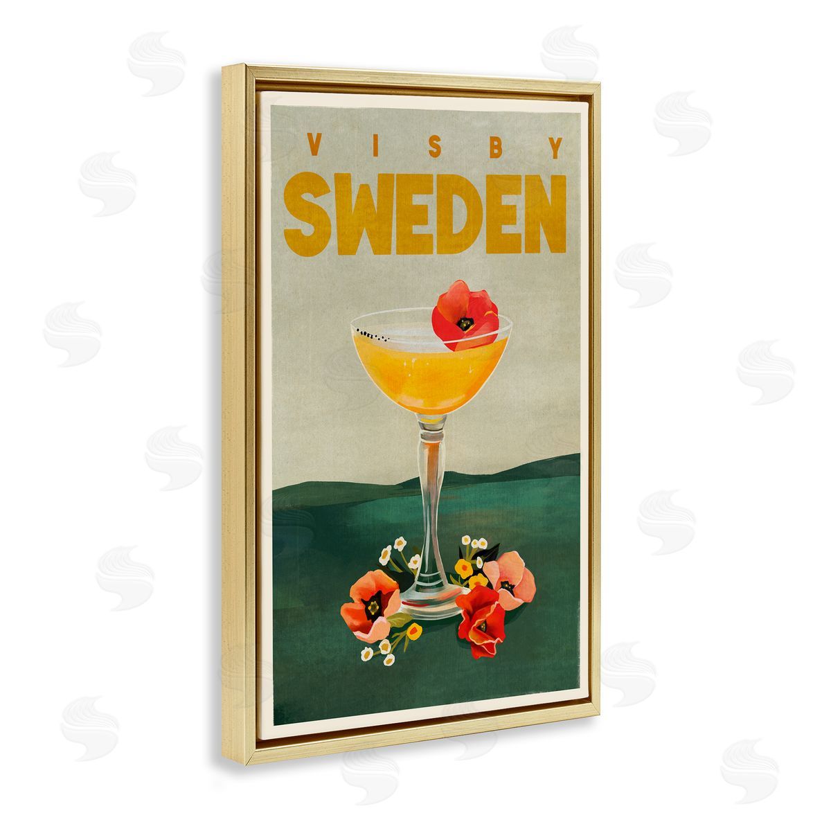 The Whiskey Ginger Visby Sweden Cocktail Gold Floating Frame Canvas Wall Art Print