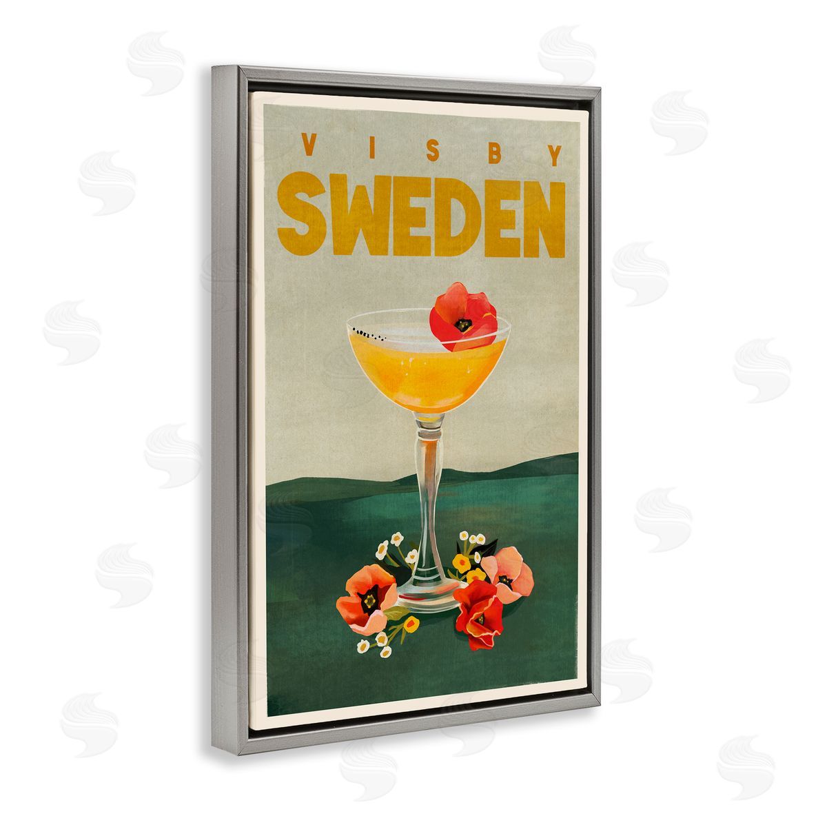 The Whiskey Ginger Visby Sweden Cocktail Gray Floating Frame Canvas Wall Art Print
