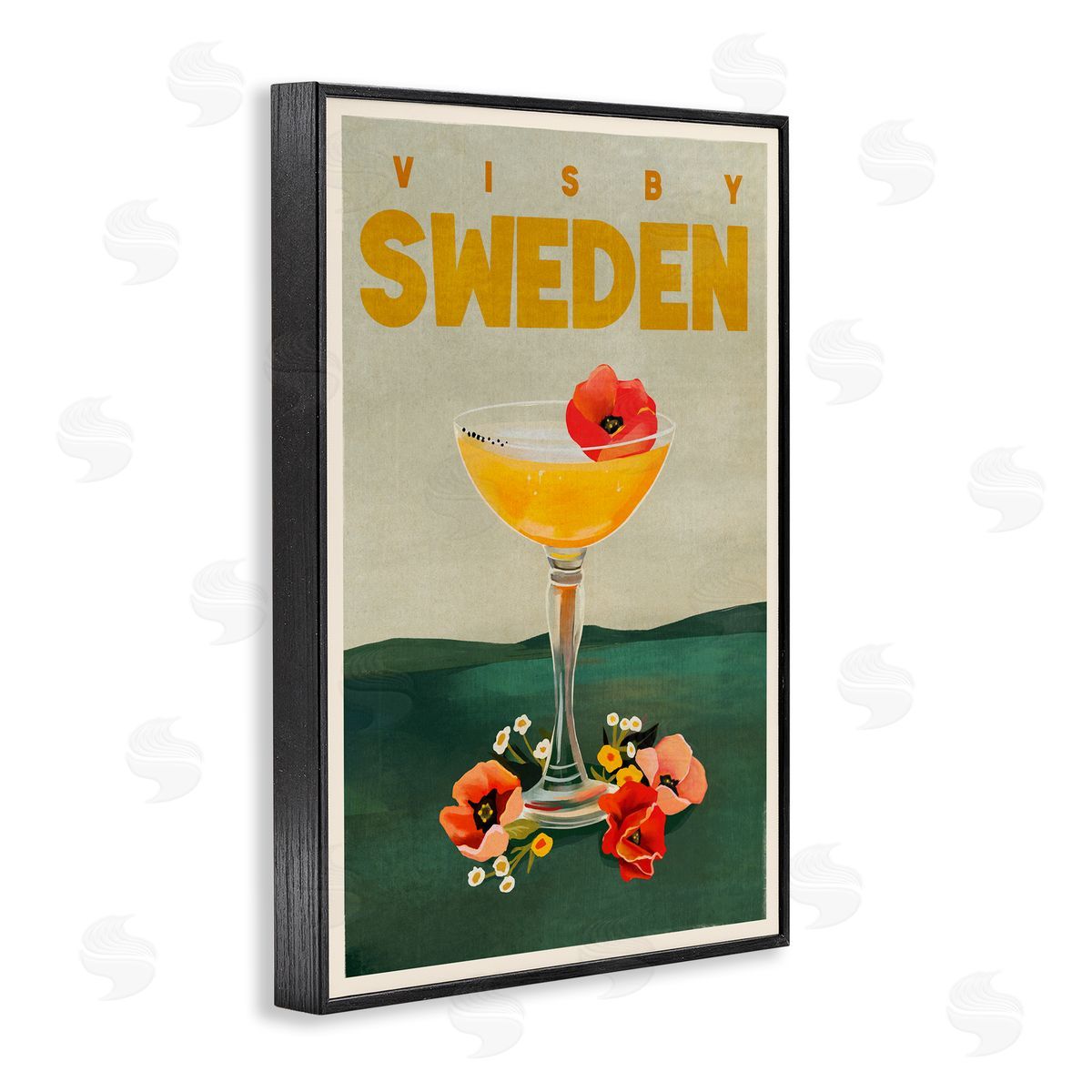 The Whiskey Ginger Visby Sweden Cocktail Black Framed Giclee Wall Art Print