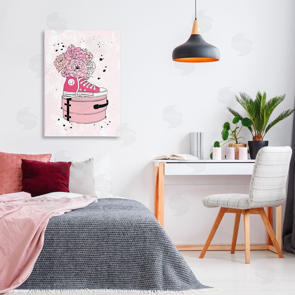 Martina Pavlova Pink Glam Sneaker Florals Canvas Wall Art Print in Room