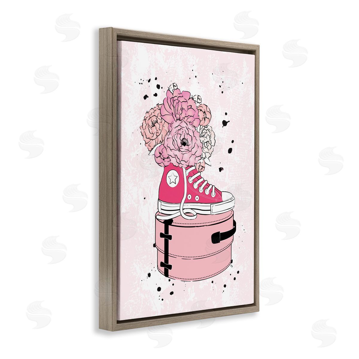 Martina Pavlova Pink Glam Sneaker Florals Brown Floating Frame Canvas Wall Art Print