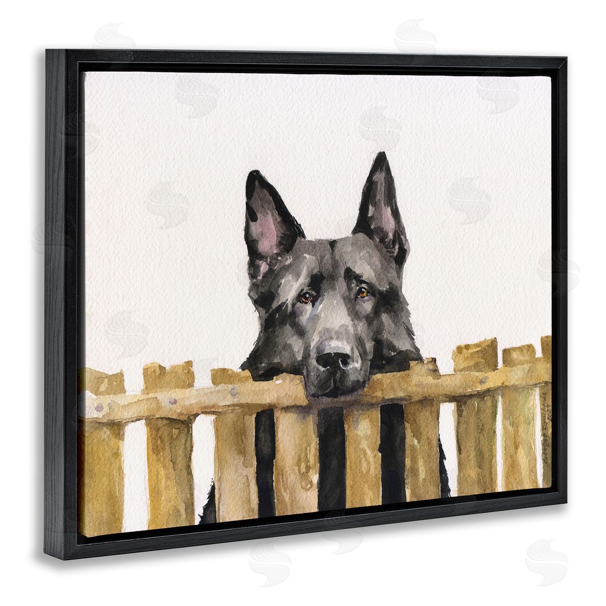 George Dyachenko Black German Shepherd Black Floating Frame Canvas Wall Art Print