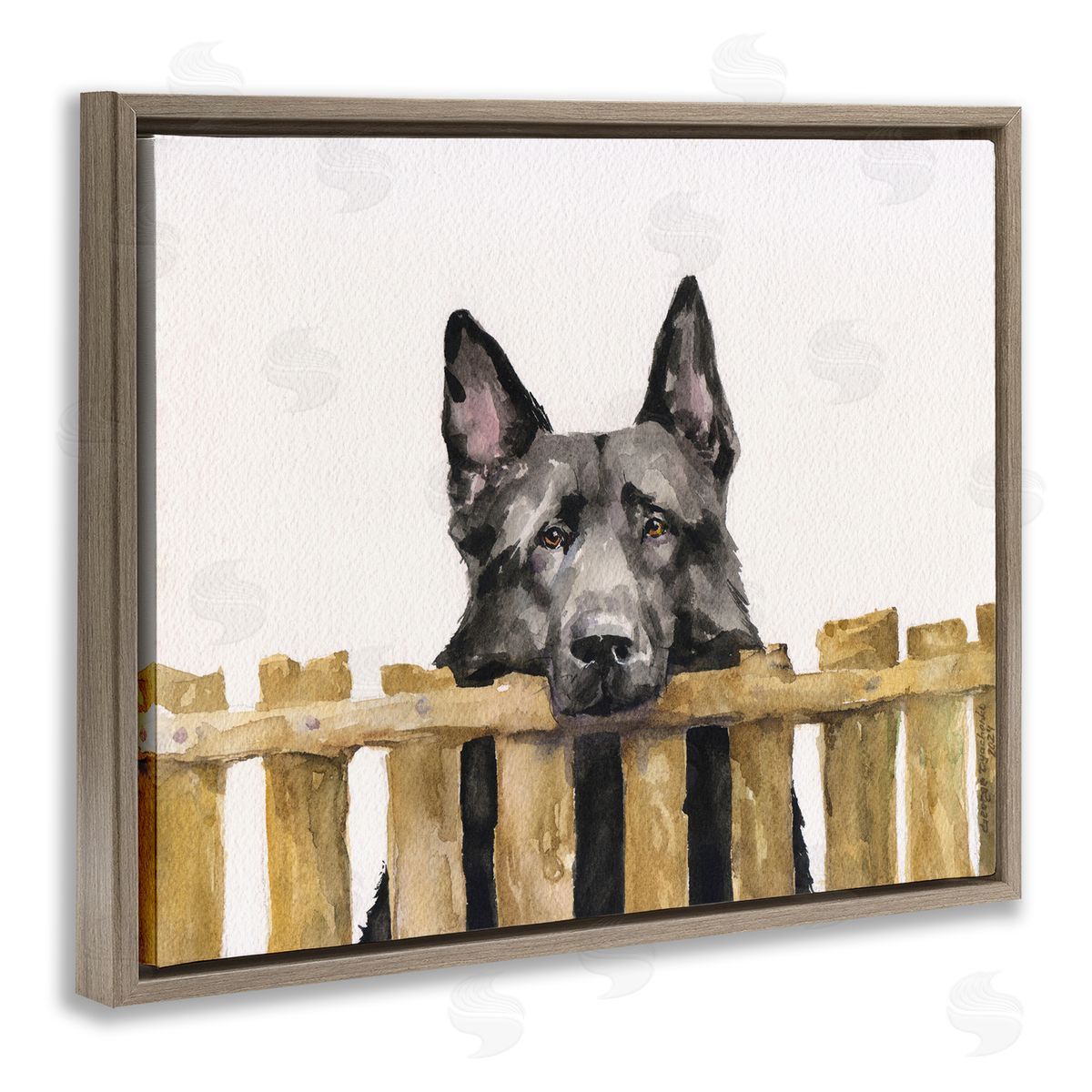 George Dyachenko Black German Shepherd Brown Floating Frame Canvas Wall Art Print