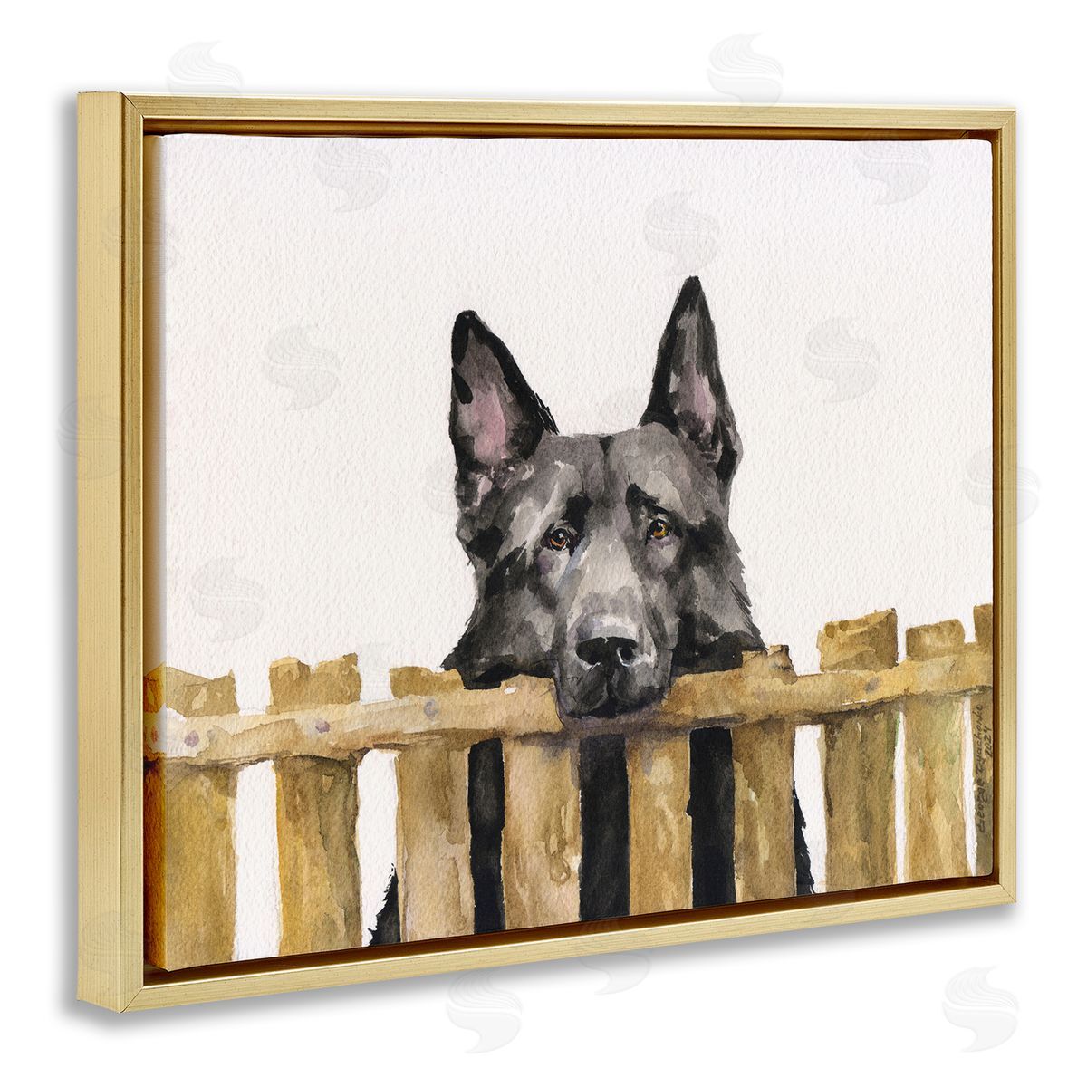 George Dyachenko Black German Shepherd Gold Floating Frame Canvas Wall Art Print