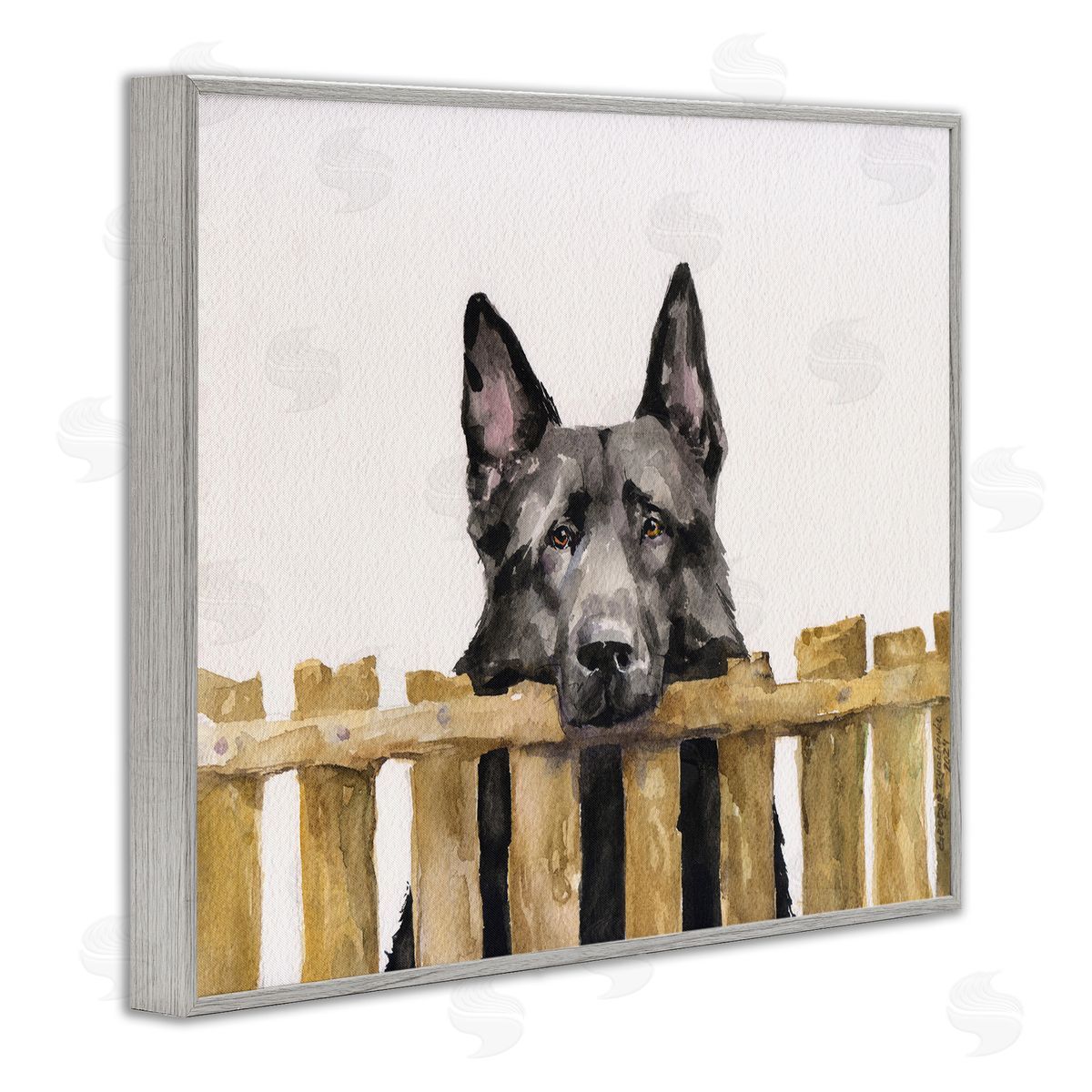 George Dyachenko Black German Shepherd Gray Framed Giclee Wall Art Print