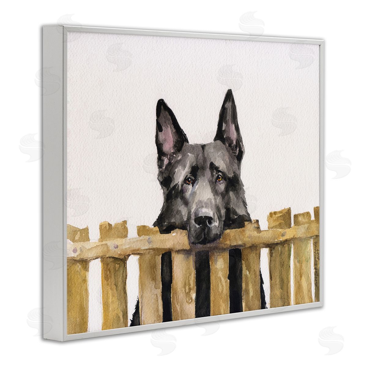 George Dyachenko Black German Shepherd White Framed Giclee Wall Art Print