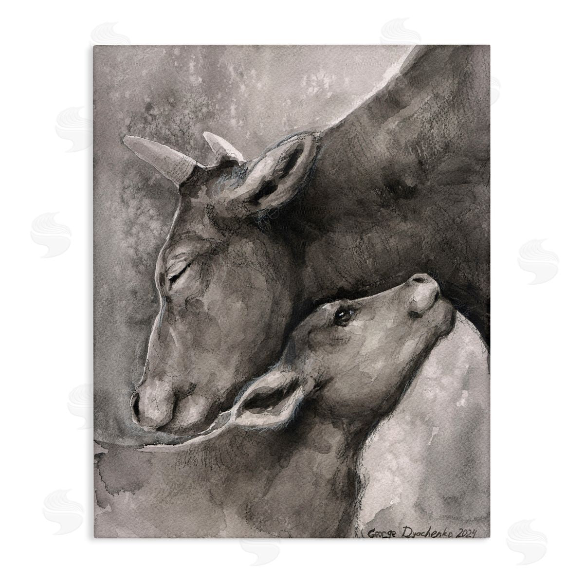 George Dyachenko Mother Cow & Calf Canvas Wall Art Print