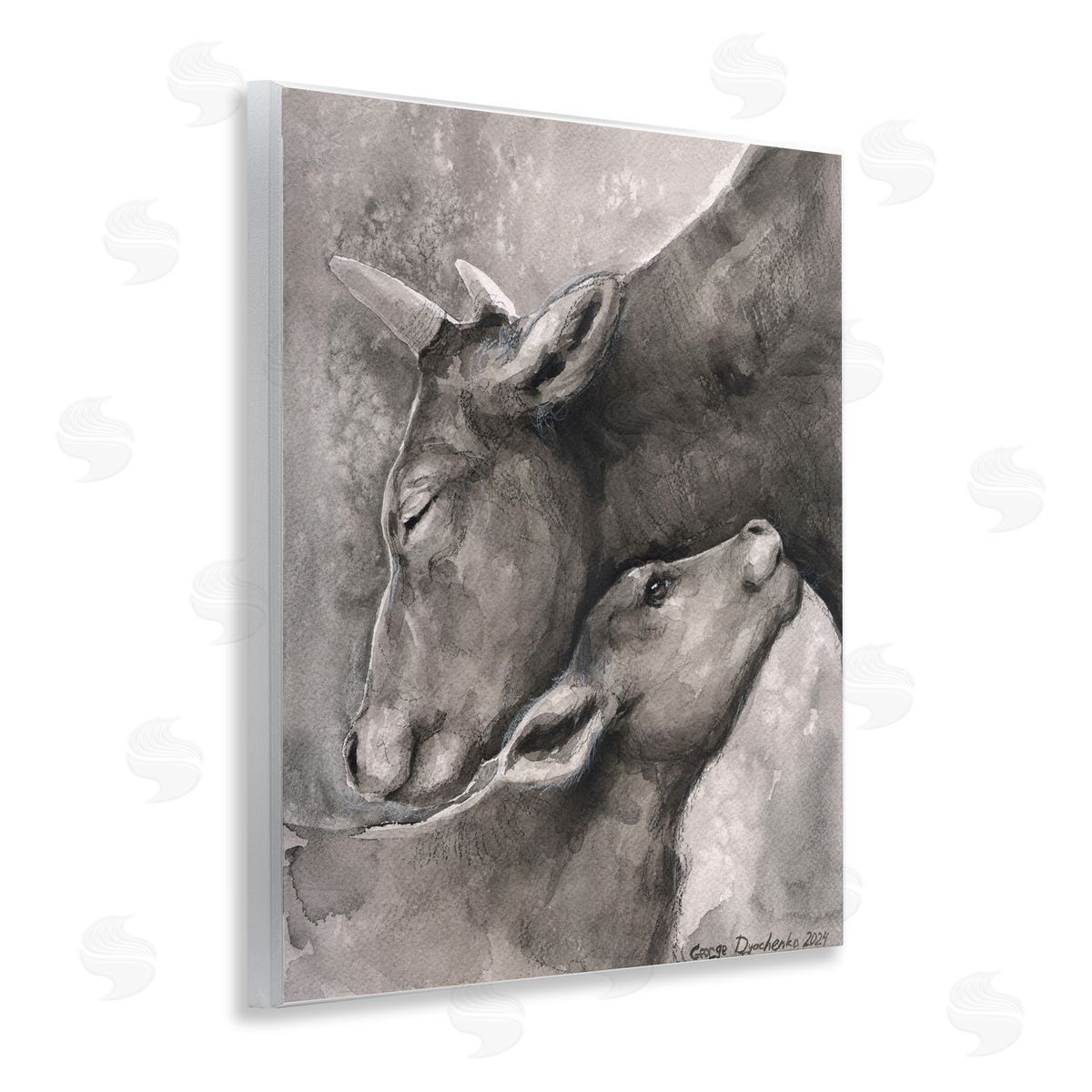 George Dyachenko Mother Cow & Calf Wooden Wall Plaque Art Print