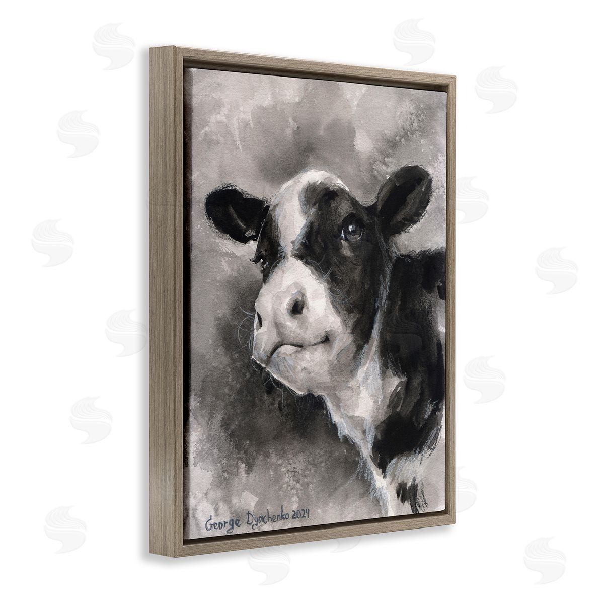 George Dyachenko Smiling Baby Calf Brown Floating Frame Canvas Wall Art Print