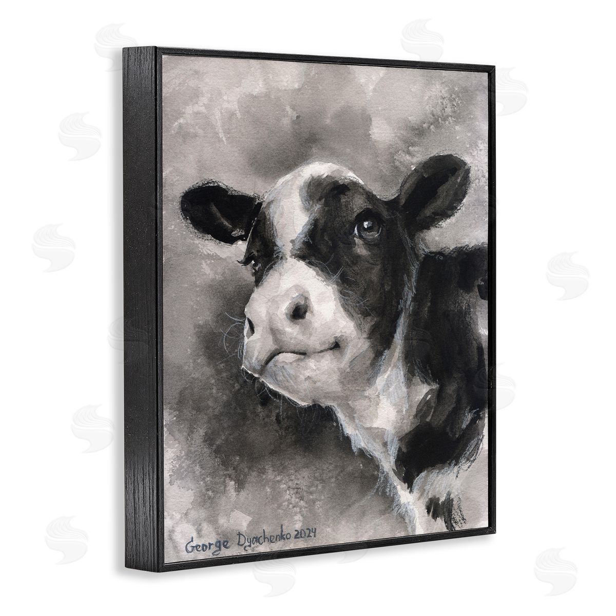 George Dyachenko Smiling Baby Calf Black Framed Giclee Wall Art Print