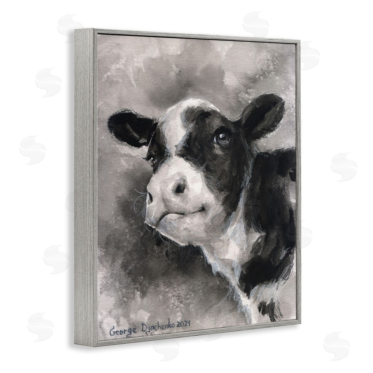 George Dyachenko Smiling Baby Calf Gray Framed Giclee Wall Art Print