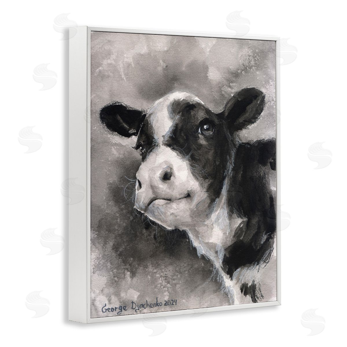 George Dyachenko Smiling Baby Calf White Framed Giclee Wall Art Print