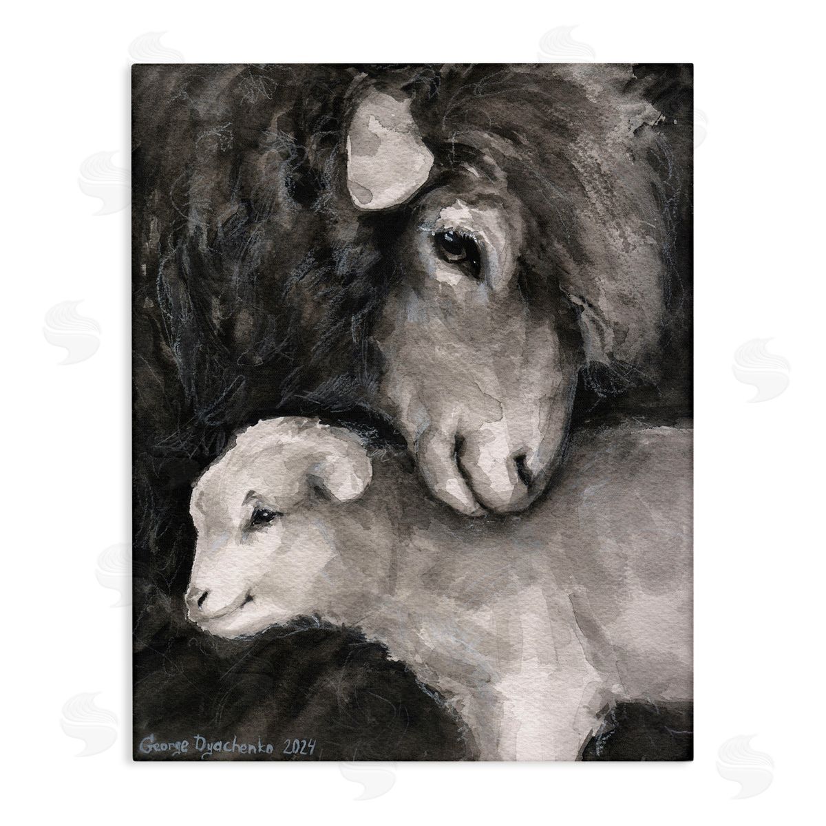 George Dyachenko Cuddling Sheep & Lamb Canvas Wall Art Print