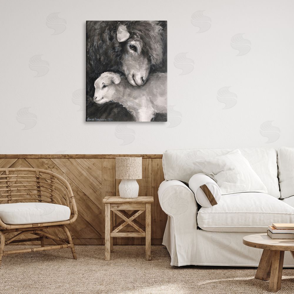 George Dyachenko Cuddling Sheep & Lamb Canvas Wall Art Print in Room