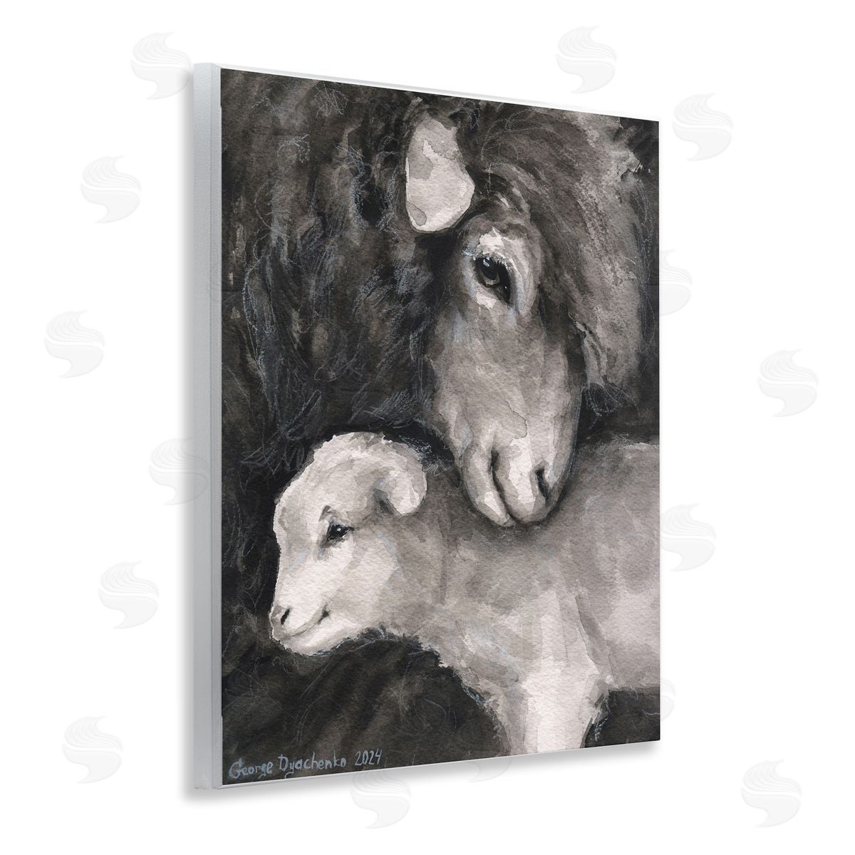 George Dyachenko Cuddling Sheep & Lamb Wooden Wall Plaque Art Print