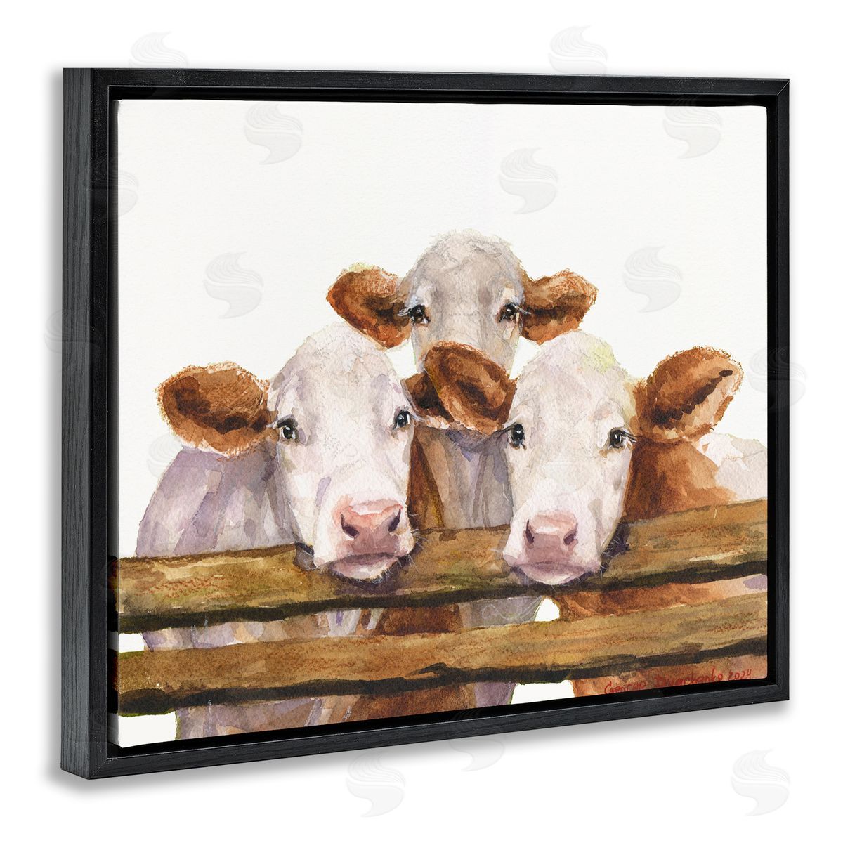 George Dyachenko Three Cow Friends Black Floating Frame Canvas Wall Art Print