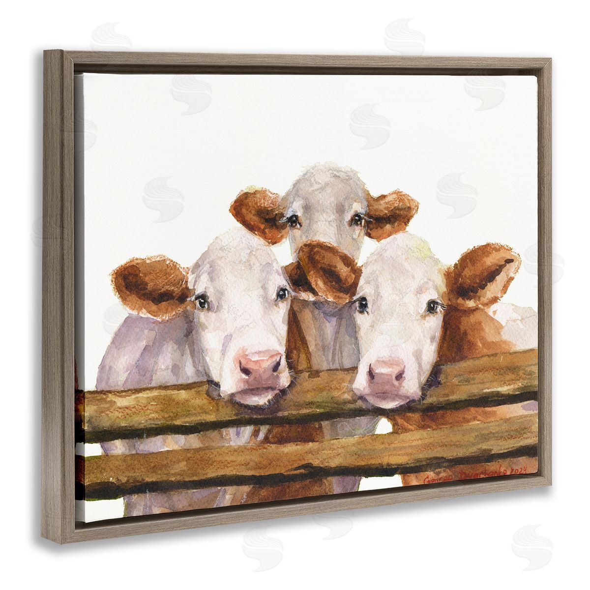 George Dyachenko Three Cow Friends Brown Floating Frame Canvas Wall Art Print
